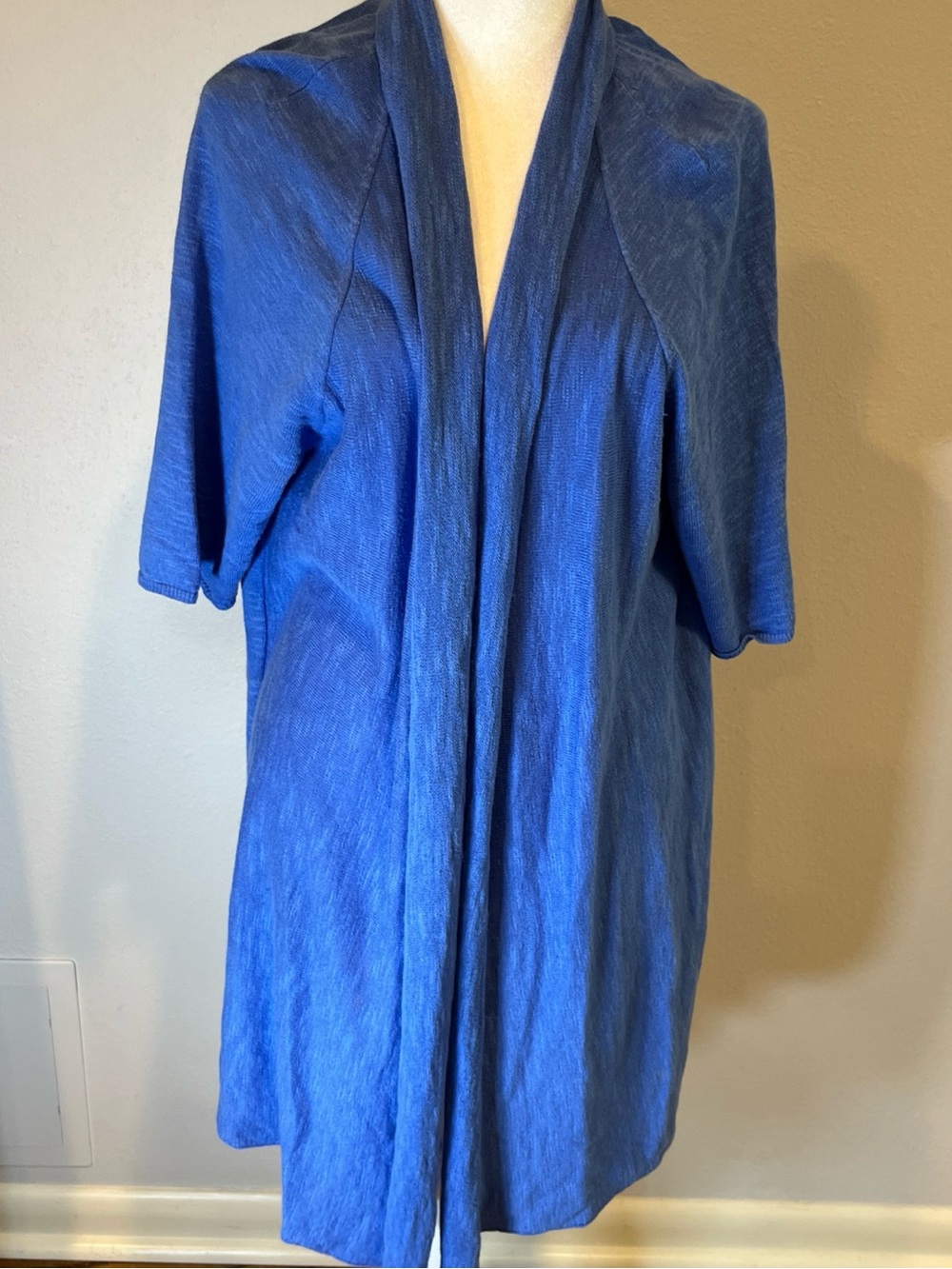 Eileen Fisher Organic Linen Cotton Long Cardigan Blue XL Lagenlook Minimalist